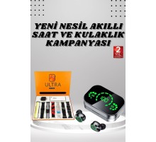 7 Kordonlu Akıllı Saat Ve Aynalı Bluetooth Kulaklık Powerbank Dijital Göstergeli