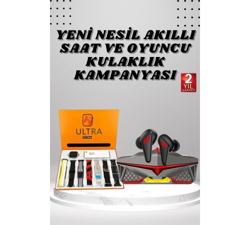 7 Kordonlu Akıllı Saat Ve Oyuncu Kulaklığı Bluetooth Bağlantılı Android ve İOS Uyumlu