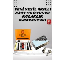 Aynalı Bluetooth Kulaklık ve 7 Kordonlu Akıllı Saat Dijital Göstergeli Uzun Pil Ömrü