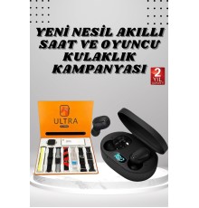 Dijital Göstergeli Kulaklık ve 7 Kordonlu Akıllı Saat Android ve İOS Uyumlu Uyku Takibi Sesli Görüşme