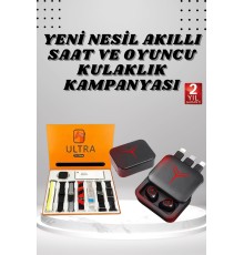 Dijital Göstergeli Powerbank Kablosuz Kulaklık ve 7 Kordonlu Yeni Nesil Akıllı Saat Dokunmatik Kontrol
