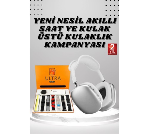 Kulak Üstü P9 Kablosuz Bluetooth Kulaklık ve 7 Kordonlu Akıllı Saat