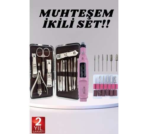 Elektrikli Manikür Pedikür Seti İkili Set 12 Parça Tırnak Bakımı Törpü Protez Çıkarma