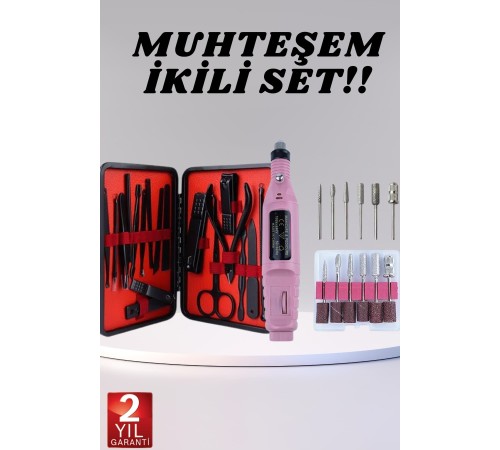 Elektrikli Manikür Pedikür Seti İkili Set 17 Parça Tırnak Bakımı Nasır Temizleme Tırnak Şekillendirme
