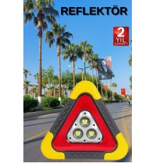 Reflektör Güneş Panelli Solarlı Şarjlı Üçgen Işıklı Trafik Reflektör Fener