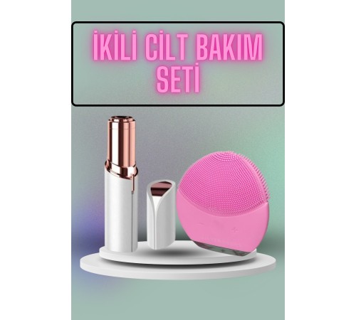 KAŞ BIYIK VE YÜZ EPİLASYON ALETİ VE TİTREŞİMLİ YÜZ TEMİZLEME MASAJ ALETİ İKİLİ SET