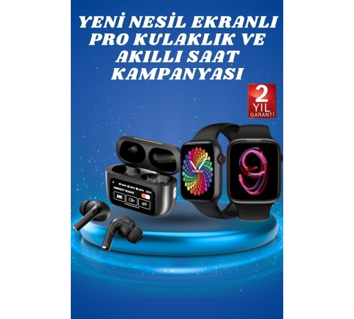 Ekranlı Yeni Nesil Pro Kulaklık ve Akıllı Saat Kampanyası Kulak İçi Mikrofonlu