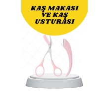 Kavisli Kaş Düzeltici Seti Kaş Makası ve Kaş Usturası Paslanmaz Çelik Bıçaklı