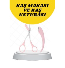 Kavisli Kaş Düzeltici Seti Kaş Makası ve Kaş Usturası Paslanmaz Çelik Bıçaklı