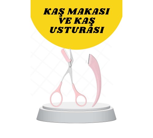 Kavisli Kaş Düzeltici Seti Kaş Makası ve Kaş Usturası Paslanmaz Çelik Bıçaklı