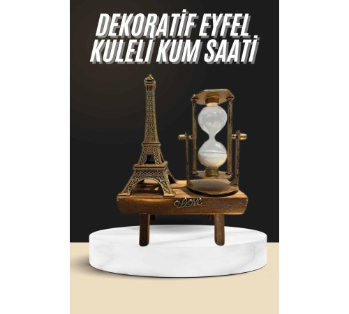 Retro Eyfel Kulesi Ve Kum Saati Dekoratif Ahşap Görünümlü Masa Biblosu