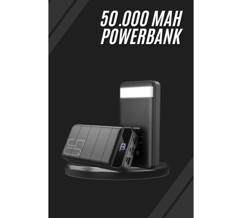 Taşınabilir Powerbank 50.000 mAh 4 Girişli Hızlı Şarj Led Göstergeli Fenerli Şarj