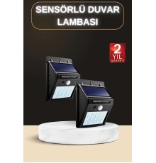 Bahçe Aydınlatma Sensörlü Güneş Enerjili Duvar Lambası 40 Led Işık