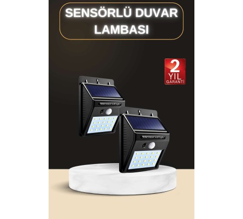 Bahçe Aydınlatma Sensörlü Güneş Enerjili Duvar Lambası 40 Led Işık