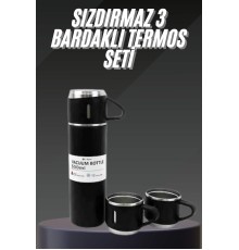 Termos Seti Paslanmaz Çelik 3 Bardaklı Vakumlu Termos Set 500 Ml 12 Saate Kadar Isı Koruma