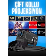 Projektör Siyah Android Taşınabilir Sinema Projeksiyon Wifi Destekli En Güncel Sürüm Akıllı