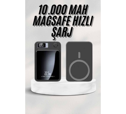 Taşınabilir Şarj Magsafe Powerbank 10.000 mAh Hızlı Şarj Led Göstergeli Kablosuz
