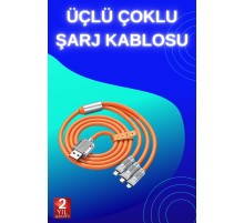 3 İn 1 Süper Hızlı Şarj Kablosu Android ve İOS Uyumlu Silikon Şarj Kablosu