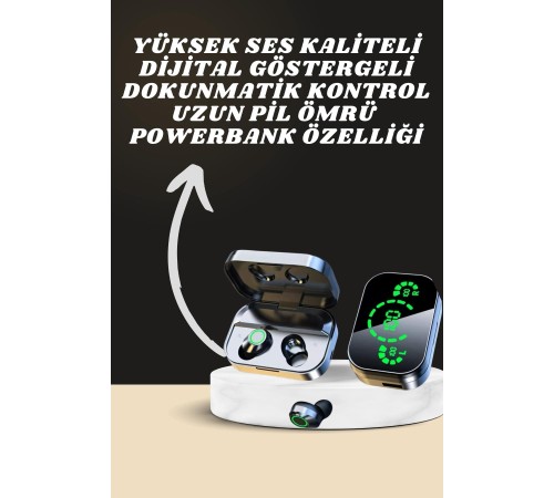 7 Kordonlu Akıllı Saat Ve Aynalı Bluetooth Kulaklık Powerbank Dijital Göstergeli