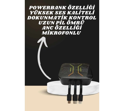 Powerbank Kulaklık ve 7 Kordonlu Akıllı Saat Çoklu Şarj Girişi Bluetooth Bağlantılı