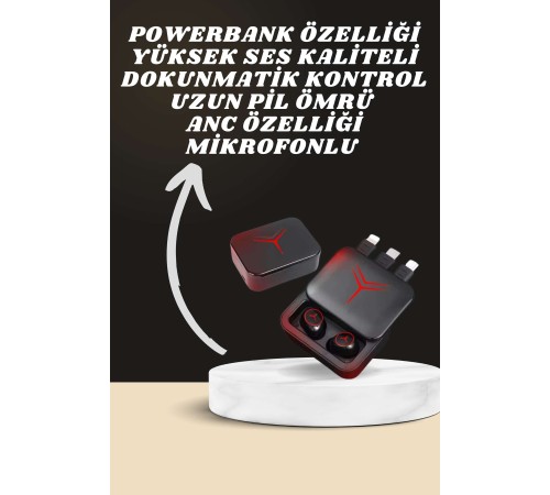 Dijital Göstergeli Powerbank Kablosuz Kulaklık ve 7 Kordonlu Yeni Nesil Akıllı Saat Dokunmatik Kontrol