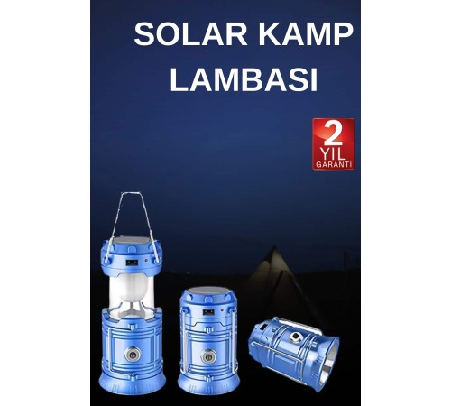 Solar Şarjlı Kamp Lambası Güneş Enerjili Kızaklı Kamp Feneri Çadır Feneri Led Işıldak