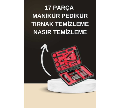 Elektrikli Manikür Pedikür Seti İkili Set 17 Parça Tırnak Bakımı Nasır Temizleme Tırnak Şekillendirme