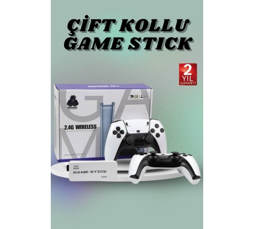 Çift Oyun Kollu 4K HD Ekran Nostaljik 20.000 Oyunlu Beyaz Game Stick