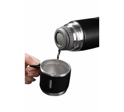 Termos Seti 3'lü Bardak Seti Isı Dayanıklı Siyah Paslanmaz Çelik Vakumlu