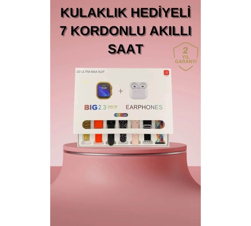 Akıllı Saat Bluetooth Kulaklık Hediyeli Bildirim Görme Sesli Görüşme Çoklu Kordon