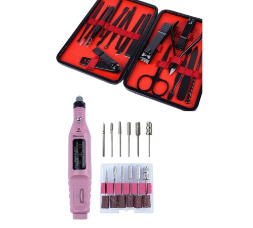 Elektrikli Manikür Pedikür Seti İkili Set 17 Parça Tırnak Bakımı Nasır Temizleme Tırnak Şekillendirme