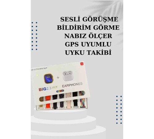 Akıllı Saat 7 Kordonlu Kulaklık Hediyeli Nabız Ölçer Uyku Takibi Sesli Görüşme