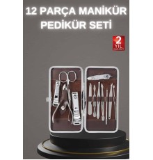 12 Parça Paslanmaz Çelik Kompakt ve Taşınabilir Manikür Makası Tırnak Makası