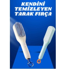 Kendi Kendini Temizleyen Otomatik Tuşlu Saç Tarağı Dolaşık Açıcı Masaj Fırçası Silikon Fırça