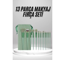 Makyaj Fırça Seti Yeşil 13 Parça Fondöten Fırçası Allık Fırçası Far Fırçası
