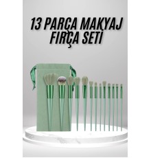 Makyaj Fırça Seti Yeşil 13 Parça Fondöten Fırçası Allık Fırçası Far Fırçası