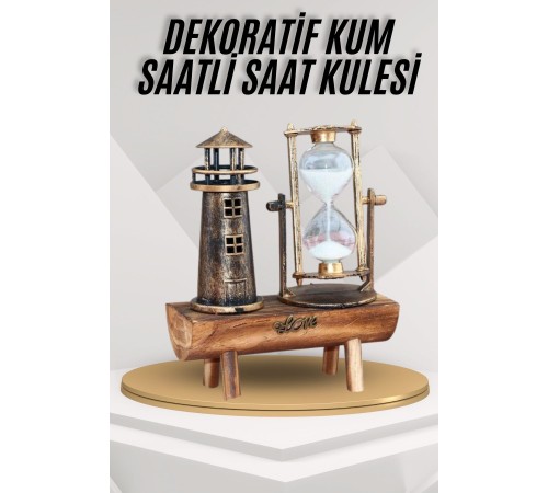 Deniz Feneri Kum Saati Ahşap Görünümlü Vintage Tarz Biblo