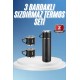 Termos Paslanmaz Çelik Termos Siyah Renk 3 Bardaklı Termos Seti