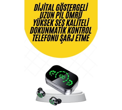 Kablosuz Bluetooth Kulaklık Çift Telefon Destekli Powerbankli Dijital Göstergeli