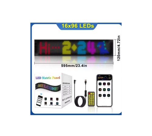 Led Matrix Bluetooth Bağlantılı Araç Camına Uygun Pixsel Görünümlü 16X96