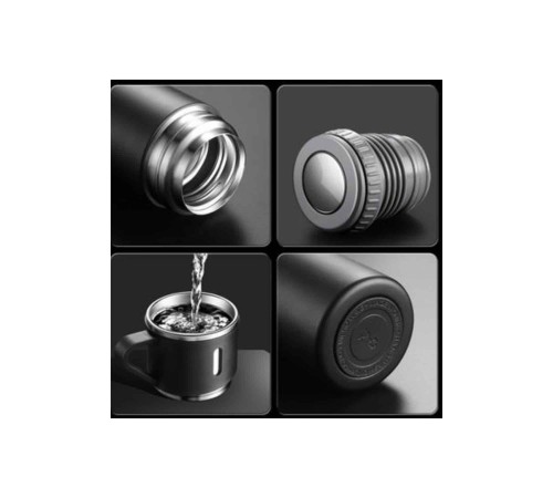 Termos Paslanmaz Çelik Termos Siyah Renk 3 Bardaklı Termos Seti