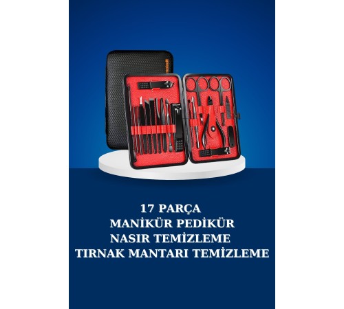 17 Parça Manikür Seti Taşınabilir Özel Çantalı El ve Ayak Bakımı Tırnak Batığı Temizleme