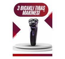 3 Bıçaklı Döner Başlıklı Sakal Sıfır Alma Tıraş Makinesi Profesyonel Paslanmaz Çelik