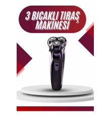 3 Bıçaklı Döner Başlıklı Sakal Sıfır Alma Tıraş Makinesi Profesyonel Paslanmaz Çelik