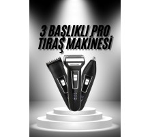 3'lü Set Saç Sakal Kesme Traş Makinesi Burun Kılı Alma Tıraş Makinesi