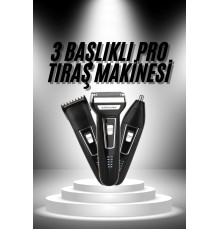 3'lü Set Saç Sakal Kesme Traş Makinesi Burun Kılı Alma Tıraş Makinesi