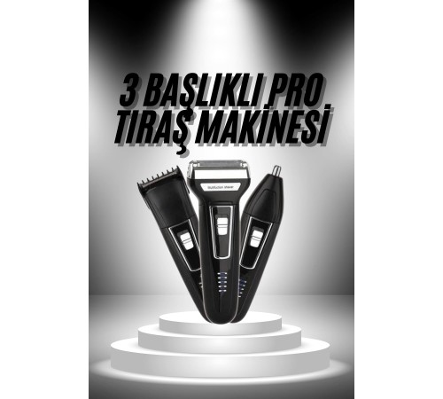 3'lü Set Saç Sakal Kesme Traş Makinesi Burun Kılı Alma Tıraş Makinesi
