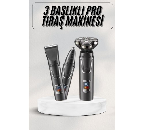 Yüksek Performanslı 3 Başlıklı Profesyonel Şarjlı Islak ve Kuru Kullanıma Uygun