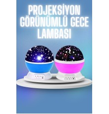 Renkli Yıldızlı Gökyüzü Projeksiyon Gece Lambası Pilli ve USB Kablolu