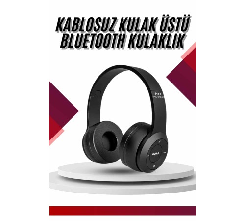 Bluetooth Kablosuz Kulaklık Siyah Wireless 5.0 Kulak Üstü Uzun Pil Ömrü